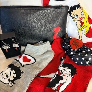 Betty Boop Earrings Sequin Pouch Ankle Socks Hair Tie Bundle Black Red Dots New